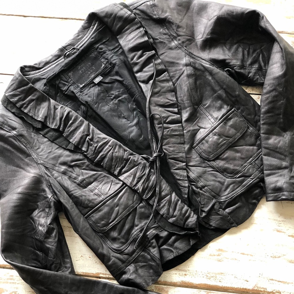 Women’s Leather Jacket With Ruffle Trim